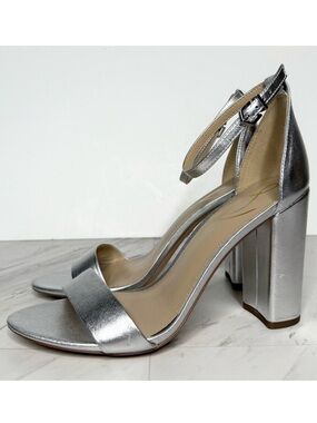 Sam Edelman Yaro Silver Leather Block Heel Sandal 9 1/2 W